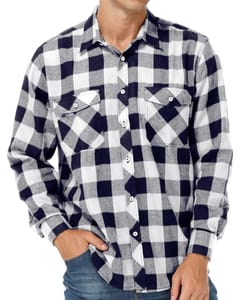 Men's Casual Button-up Flannel Plaid Shirt, Long Sleeve, Blue, M