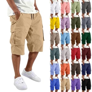 DEAL STACK - Men's Cargo Shorts, 3/4 Length, Quick-Dry Cotton, Khaki, XXXXL