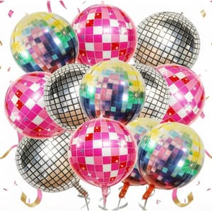 12pcs 22in 4D Retro Disco Balloons, Silver & Holographic Pink