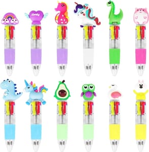VEYLIN Cartoon Multicolour 4-in-1 Ballpoint Pens, 12pcs Retractable