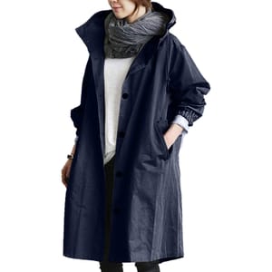 Duaicnvow Women Mid-Length Hooded Waterproof Rain Trench Coat