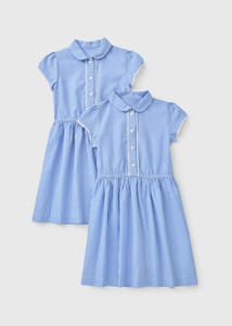 2 Pack Girls Blue Easy Dressing Gingham Dress (3 Blue