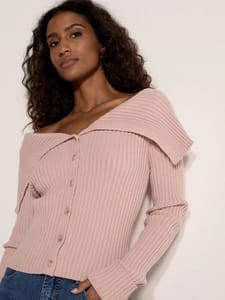 Wide Collar Ribbed Knit Cardigan