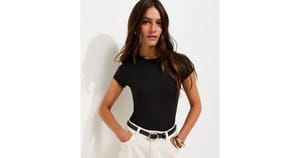 Petite Cotton Rich Black Crew Neck Bodysuit