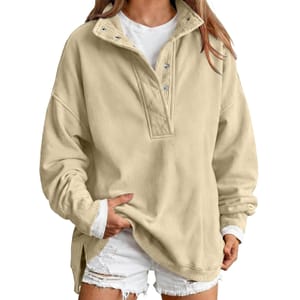 HOOUDO Oversized Women's Mock Neck Sweatshirt Khaki
