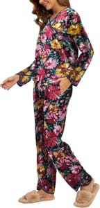Women's Winter Pajama Set: V-Neck Long-Sleeve Top, Elastic-Waist