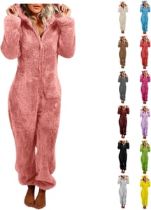 Ladies Warm Fluffy Teddy Bear Onesie Pink