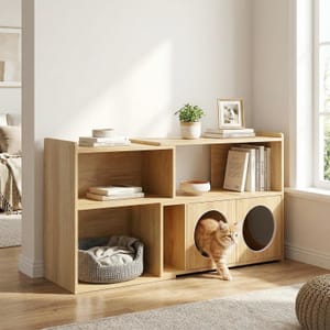 VITA VERO Cat Litter Box Enclosure Cabinet, Oak