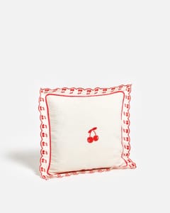 White & Red Cherry Cotton Cushion Cover 45x45cm