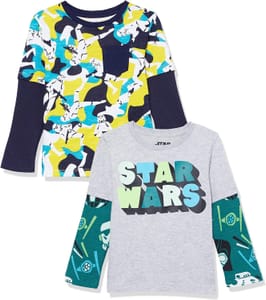 Amazon Essentials 2 Pack Boys' Star Wars Long-Sleeve 2-in-1 T-Shirts (5 Years)