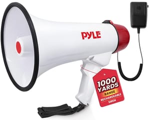 Pyle Rechargeable Megaphone PA Speaker 40W with Siren, AUX Input