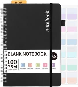 A5 Blank Notebook, 80 Sheets, Wirebound Spiral, Black