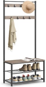 VASAGLE 3-in-1 Industrial-Style Coat Stand with Shoe Rack and Bench