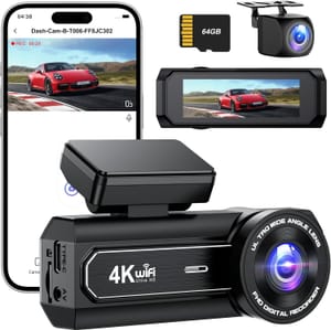 Penemay 4K+1080P Front/Rear WiFi Dash Cam, 64GB