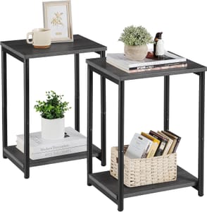 VASAGLE 2-Side Tables, 2-Tier, Steel Frame, Industrial Misty Grey/Black