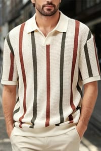 Lovii Men Summer Knit Polo Minimal Stripe Top