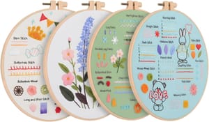 Cosiesnest 4-Pack Embroidery Kit for Beginners with Hoop and Fabric