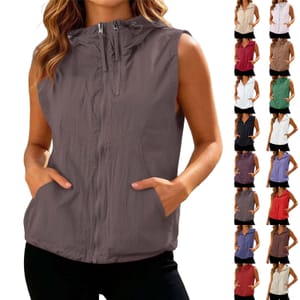 DEAL STACK - Lightweight Womens Vest UPF 50+ Full-Zip Sleeveless Pockets Khaki