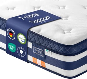 VASAGLE Pocket Sprung Mattress, Gel Memory Foam, 7-Zone, 190x90x25 Cm