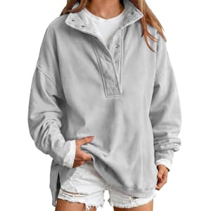 HOOUDO Women's Oversized Mock-Neck Sweatshirts Grey