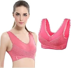 AWAVM Women's Corset Lace Bra Front Cross Buckle WatermelonRed
