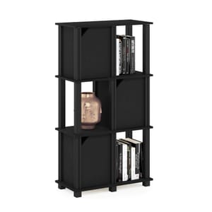 Furinno Brahms 4-Tier Storage Shelf, 3 Doors, Black Oak/Black