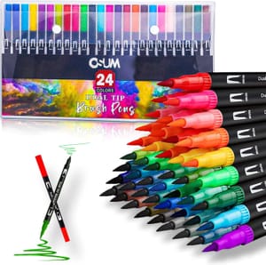 OSUM 24-Color Felt Pens Wallet: Dual Tip Brush & Fineliners - £5.94 S&S