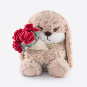 Adorable Bunny Plush Teddy with Rose Bouquet Ultra-Soft Toy (Brown/Red)