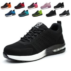 Unisex Lightweight Steel Toe Shoes, Breathable, Non-Slip, Black/White