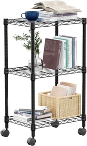 MZG 3-Tier Metal Storage Shelf with Wheels, Black 30x45x75.7cm
