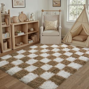 HUGEAR Checkered Living Room Shaggy Rug 140x200 Cm Brown White