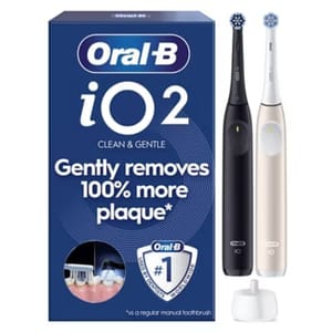 Oral-B iO2 Electric Toothbrush 2-Pack Black & Pink 2 Brush Heads Travel Case