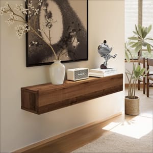Floating Solid Wood Console Table, Wall-Mounted, Walnut, 100cm, Storage Shelf