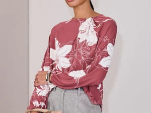 Rose Floral Print Twist Neck Long Sleeve Blouse