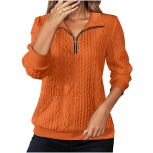 Ladies Half Zip Cable Knit Pullover Thermal Sweatshirt Long Sleeve