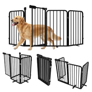 Xifamniy Free-Standing Dog Gate with Door, 4-Panel Fence