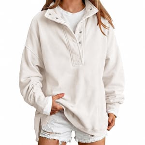 HOOUDO Women's Oversized Mock Neck Pullover Sweatshirt White