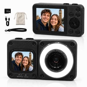 4K 64MP Camera with 18x Zoom, Dual Screens, Beauty Light