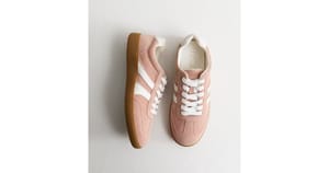 Light Pink Faux Suede Side Stripe Trainers