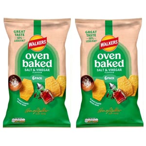 2 x 6 Pack Walkers Oven Baked Salt and Vinegar Crisps (£2.57/£2.35 S&S)