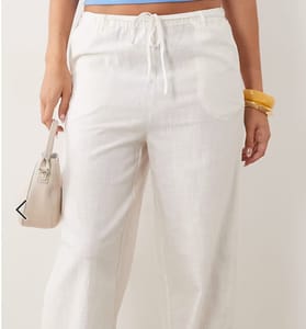 ASOS DESIGN Linen Look Pull on Trousers in off White