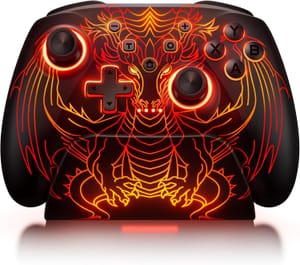 Sleek Dragon Motif Wireless PC Controller with Charging Dock