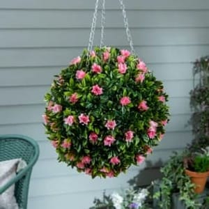 Artificial Hanging Pink Floral Topiary Ball 25cm
