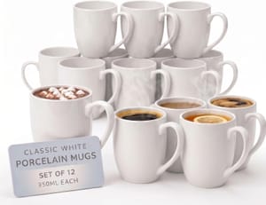 CUQOO 12-Piece Premium Ceramic Coffee Mugs, 350ml
