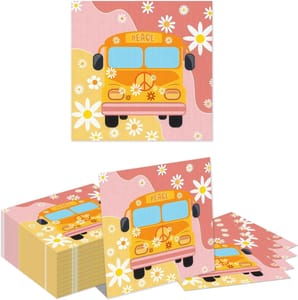 Auroriel 40P Bus and Daisy Party Napkins, Disposable Paper