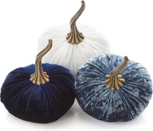Set of 3 Velvet Pumpkins, 16 Cm, Indigo Navy Ivory
