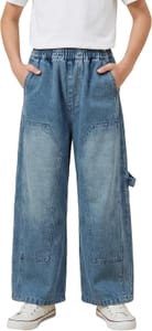 Maeau Boys Baggy Cargo Jeans Elastic Waist Wide Leg