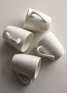 Embossed Linear White Mugs X 4