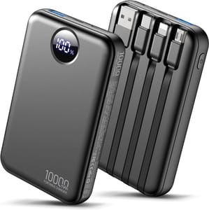 Power Bank 10000mAh with 4 Built-in Cables Portable Charger Fast Charging