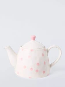 John Lewis Hand Painted Spot Stoneware Teapot, 800ml, Pink